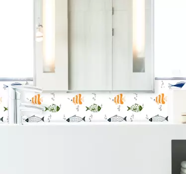 Wandtattoo Badezimmer Bordüre selbstklebend Fische Muster - TenStickers