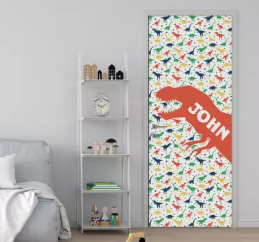 dino wandtattoo Buntes Dinomuster mit Namen - TenStickers