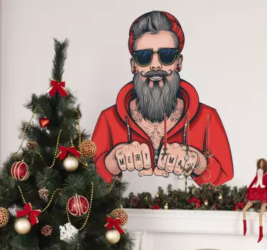Wandaufkleber Wohnzimmer Hipster Weihnachtsmann XMAS - TenStickers
