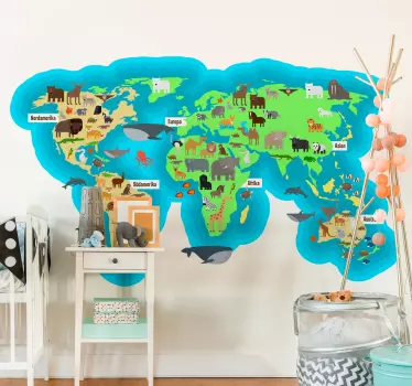 Wandtattoo Weltkarte Fauna - TenStickers