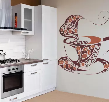 Wandtattoo Küche verzierte Kaffeetasse - TenStickers