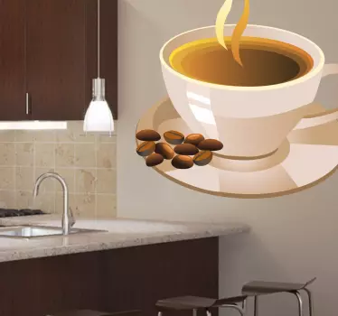 Wandtattoo Kaffeetasse und Kaffebohnen - TenStickers