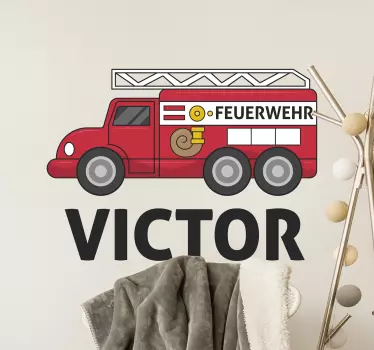 Wandtattoo Kinderzimmer personalisiertes Feuerwehrauto - TenStickers