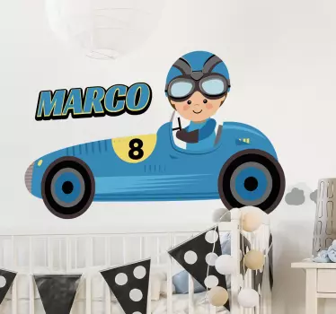Wandtattoo Kinderzimmer Rennfahrer personalisierbar - TenStickers