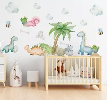Aquarell Dinosaurier Wandtattoo für das Kinderzimmer  - TenStickers