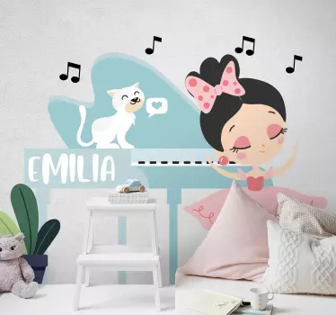 Wandtattoo Kinderzimmer ballettkatzenmädchen mit namen - TenStickers