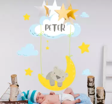 Wandtattoo Kinderzimmer bär auf dem mond - TenStickers