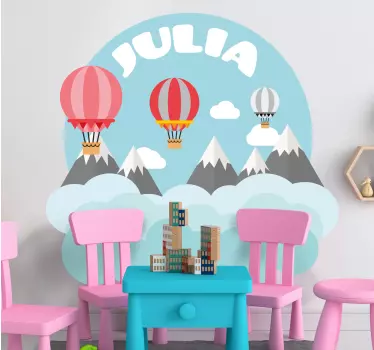 Wandtattoo Kinderzimmer berge und ballon mit namen - TenStickers