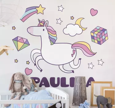 Wandtattoo kinderzimmer buntes einhorn abenteuer - TenStickers