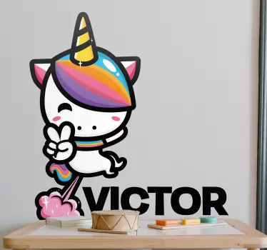 Wandtattoo Kinderzimmer cooles einhorn mit namen - TenStickers