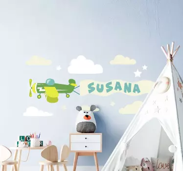 Wandtattoo Kinderzimmer flugzeug und wolken - TenStickers