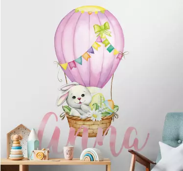 Wandtattoo Kinderzimmer weißer hase mit namen - TenStickers