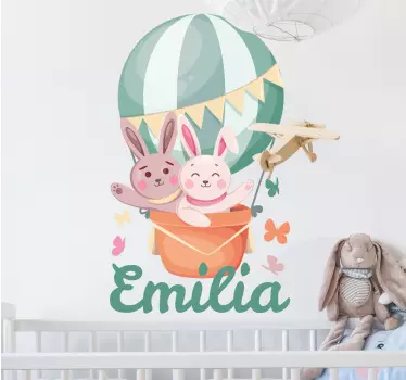 Wandtattoo Kinderzimmer benutzerdefinierte hasen im ballon - TenStickers