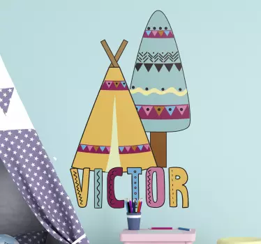 Wandtattoo kinderzimmer lebhaftes tipi und baum - TenStickers