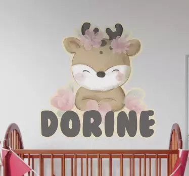 Wandtattoo kinderzimmer niedliches reh mit blumen - TenStickers