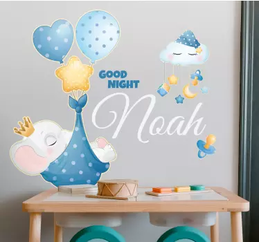 Wandtattoo baby schlafender elefant mit ballons - TenStickers