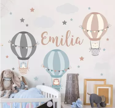 Wandtattoo Kinderzimmer heißluftballons mit namen - TenStickers