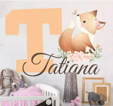Wandtattoo kinderzimmer fuchs mit initiale und namen - TenStickers