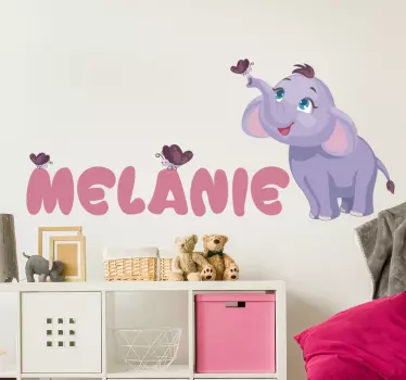 Wandtattoo Kinderzimmer süßer elefant mit schmetterlingen - TenStickers
