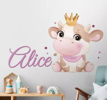 Wandtattoo kinderzimmer pinke kuh mit namen - TenStickers