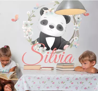 Wandtattoo kinderzimmer panda mit blumen und namen - TenStickers