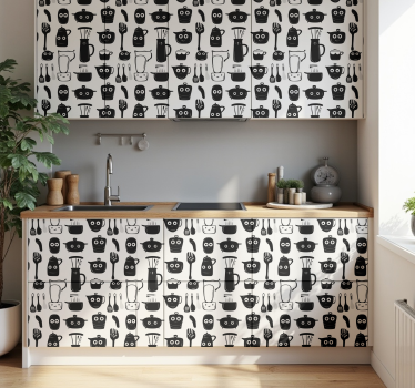 Wandtattoo Küche gezeichnete schwarze utensilien - TenStickers