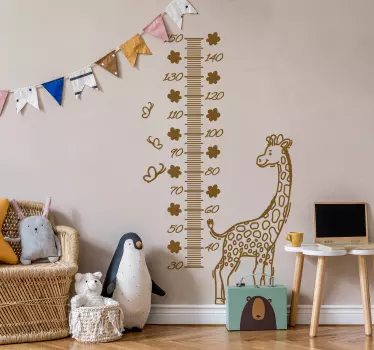 Wandtattoo Messlatte lächelnde giraffe mit blumen - TenStickers