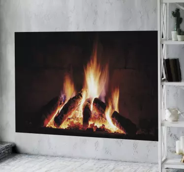 Holz brennt im Kamin Wandtattoo Wohnzimmer - TenStickers
