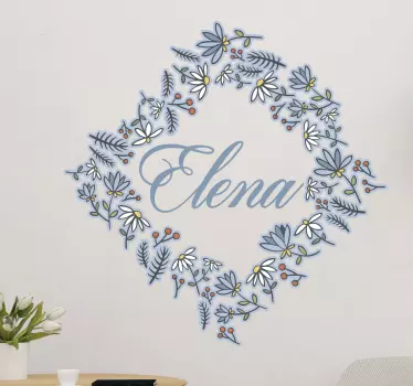Wandtattoo Wohnzimmer mit personalisierbarer Blumenkranz - TenStickers