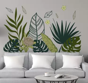 Wandtattoo Wohnzimmer mit Pflanze Grüne tropische blätter - TenStickers