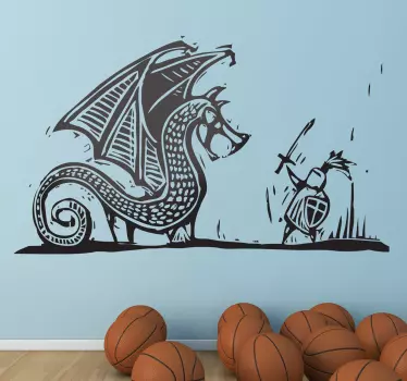 Wandtattoo Ritter gegen Drache - TenStickers