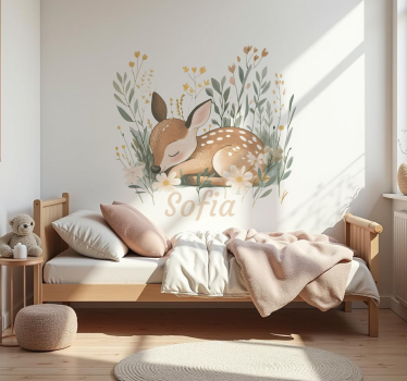 Wandtattoo Kinderzimmer schlafendes Reh mit Namen - TenStickers