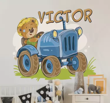 Wandtattoo Traktor Teddybär mit Namen - TenStickers