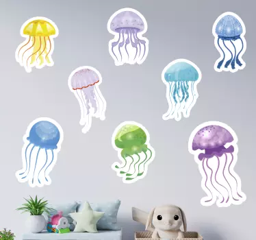 Wandtattoo Badezimmer bunte quallenvielfalt - TenStickers