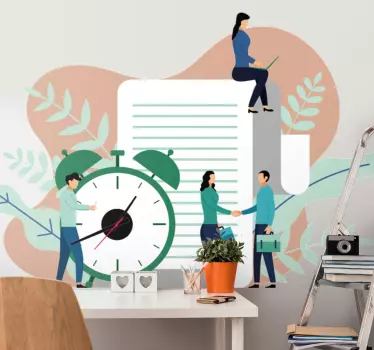 Wandtattoo Uhr zusammenarbeit und zeit - TenStickers
