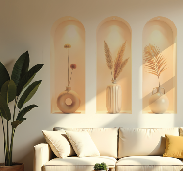 Wandtattoo visuelle Effekte beiges pflanzen-triptychon - TenStickers