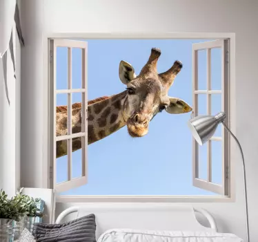 Wandtattoo visuelle Effekte Giraffe kommt durch ein fenster 3D - TenStickers