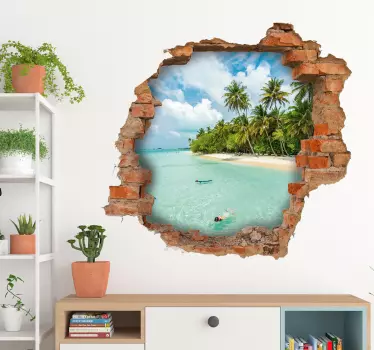 3D muursticker woonkamer met visueller effekt meerblick - TenStickers