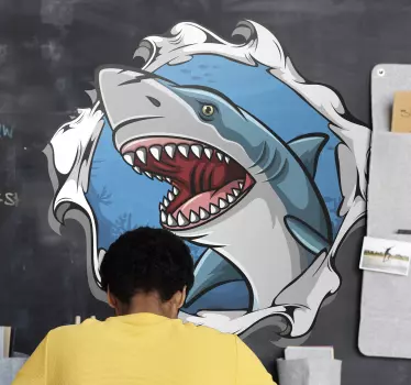 Wandtattoo visueller Effekt Großer Hai 3D - TenStickers