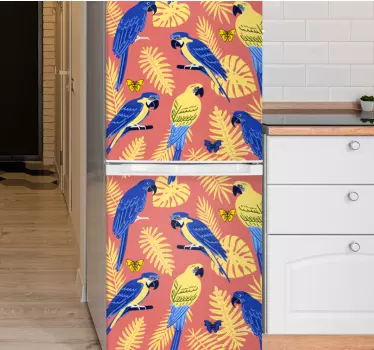 Folie Kühlschrank farbenfrohe papageienmuster - TenStickers