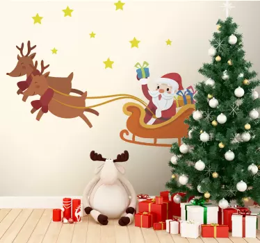 Wandtattoo Weihnachten Cartoon-weihnachtsmann in seinem schlitten - TenStickers
