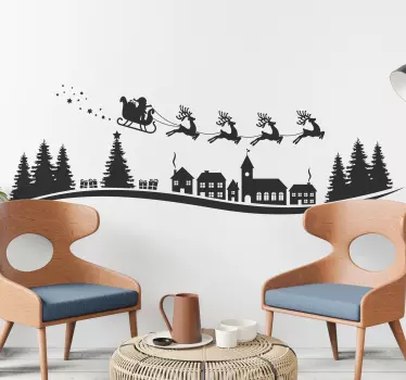 Wandtattoo Weihnachten Santa fliegt mit Schlitten - TenStickers