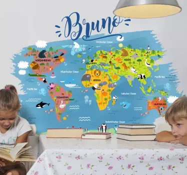 Wandtattoo Kinderzimmer Weltkarte mit Namen - TenStickers