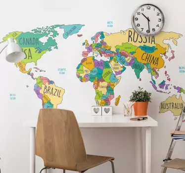 Wandtattoo Weltkarte einfach bemalt - TenStickers