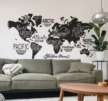 Wandtattoo Weltkarte verschiedene Schriftarten - TenStickers