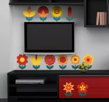 Wandtattoo Wohnzimmer Blumensammlung - TenStickers