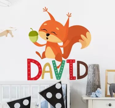 Wandaufkleber Zeichnung Eichhörnchen mit Name - TenStickers