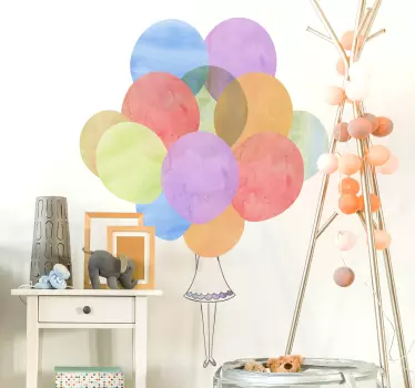 Wandtattoo Zeichnung Mädchen hinter Luftballons - TenStickers