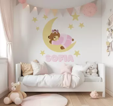 Schlafender Bär im Mond Wandtattoo Kinderzimmer - TenStickers