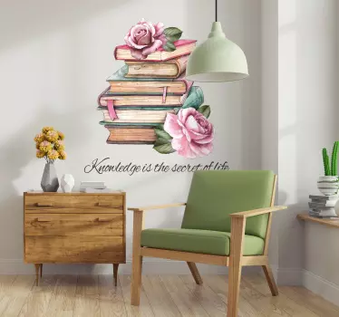 Wandtattoo zitat bücher und rosen - TenStickers